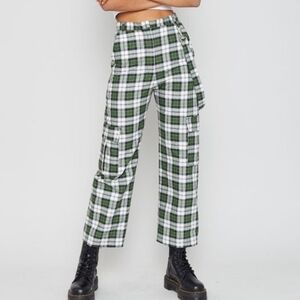 The Ragged Priest Green Plaid Check Women's Small Cargo Grunge Pants